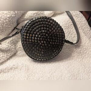 Round Black Studded Crossbody Bag